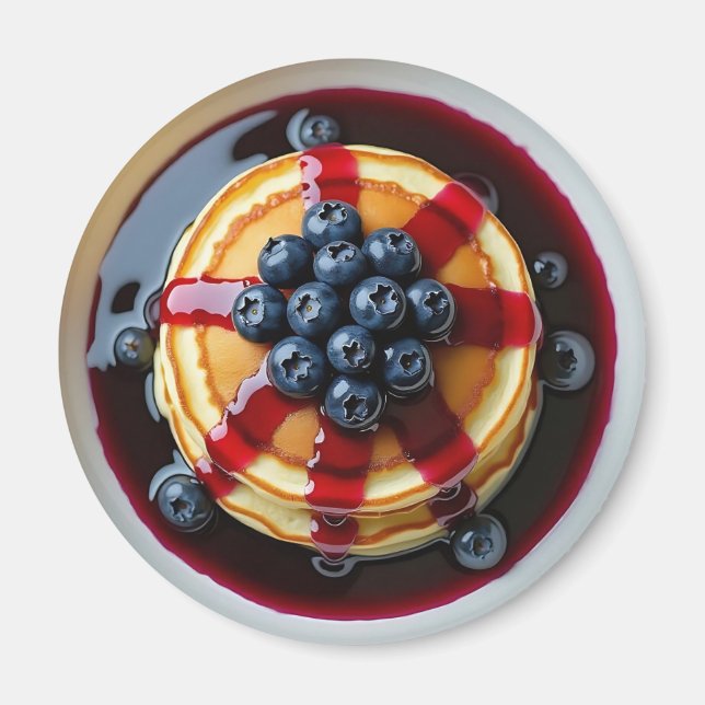 Blueberry Pancakes Realistisches Essen Magnet (Vorne)