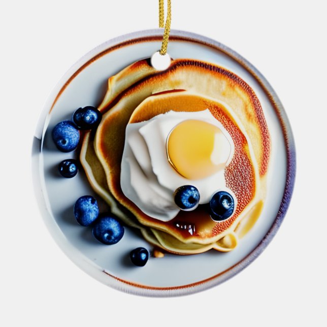 Blueberry Pancakes und Fried Egg Pub Weihnachten Keramik Ornament (Vorne)