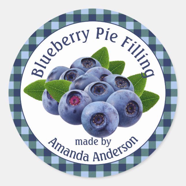Blueberry Pie Filling Kariert 3" Circle Food Label Runder Aufkleber (Vorderseite)