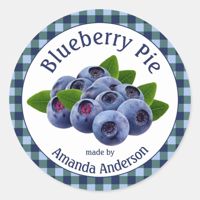 Blueberry Pie Kariert 3" Circle Food Label Runder Aufkleber (Vorderseite)