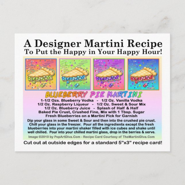 Blueberry Pie Martini Rezept Karte Postkarte (Vorderseite)