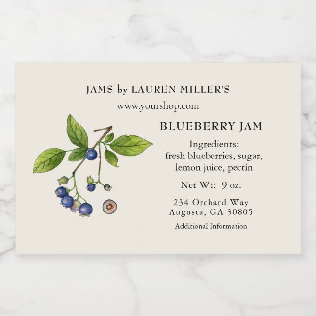 Blueberry-Siegel mit Inhaltsstoffliste Lebensmitteletikett (Einzelnes Label)