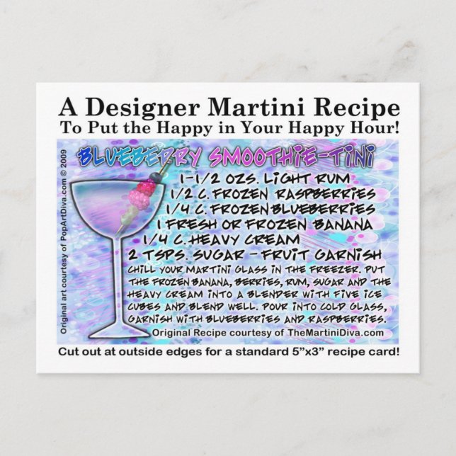 Blueberry Smoothie Martini Rezept Karte Postkarte (Vorderseite)