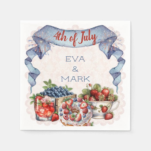 Blueberry Strawberry Alte GRILLEN 4. Juli Serviette (Vorderseite)