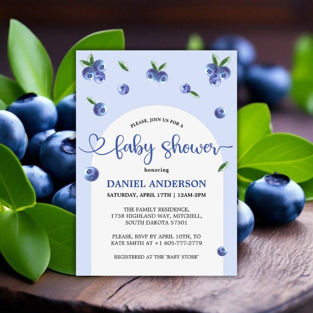 Blueberry Sweet Watercolor Boy Baby Dusche Einladung (Blueberry Sweet Watercolor Boy Baby Shower Invitation)