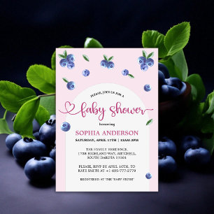 Blueberry Sweet Watercolor Girl Babydusche Einladung