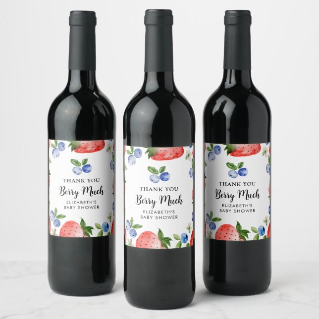 Blueberry und Strawberry Vielen Dank Weinetikett (Flaschen)