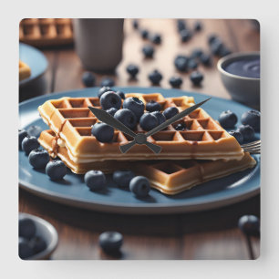 Blueberry Waffles Quadratische Wanduhr