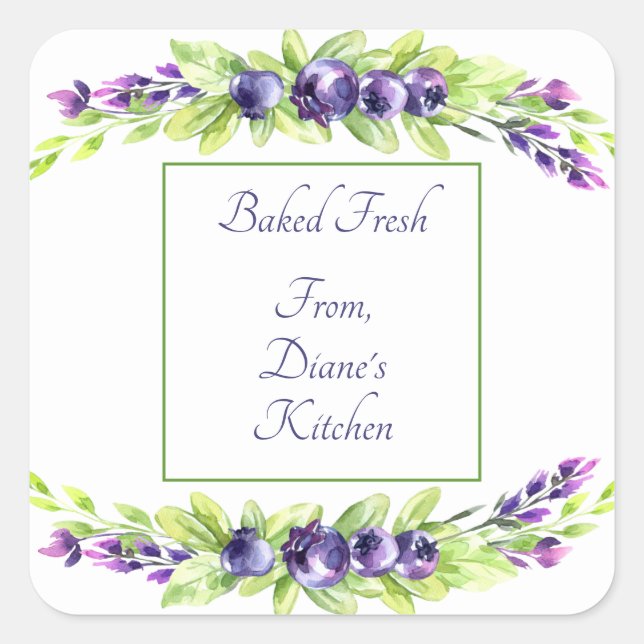 Blueberry Watercolor Scrapbook Quadratischer Aufkleber (Vorderseite)