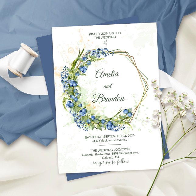 Blueberry Wildblumen Imitate Gold Foil Rahmen Hoch Einladung (Von Creator hochgeladen)
