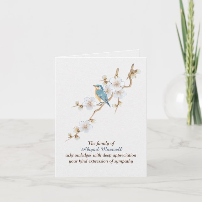 Bluebird auf Almond Twig Beileid Vielen Dank Karte (Vorderseite)