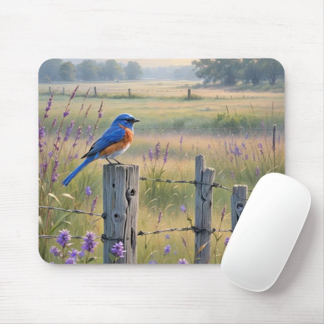 Bluebird auf dem "Country Fencing Post" Mousepad (Mit Mouse)