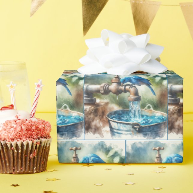 Bluebird auf einem alten Wasserhahn Geschenkpapier (Geburtstagsparty)