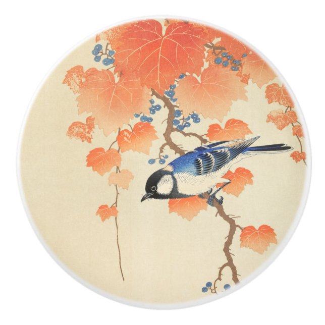 Bluebird auf einem Paulownia Tree Keramikknauf (Vorderseite)