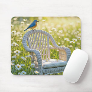 Bluebird auf einem Wicker-Vorsitz Mousepad