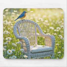 Bluebird auf einem Wicker-Vorsitz Mousepad