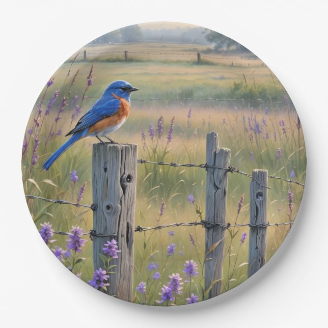 Bluebird auf einem Zaunpfosten Pappteller (Vorderseite)
