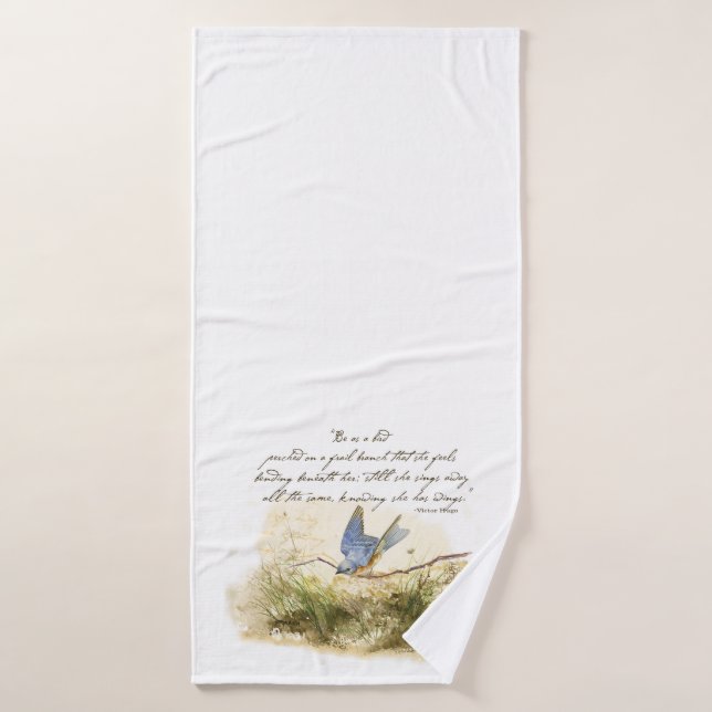 Bluebird auf einem Zweig Bluebird Gedicht Victor H Badhandtuch Set (Badehandtuch)