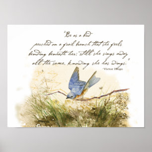 Bluebird auf Zweig Victor Hugo Inspirationsegedich Poster