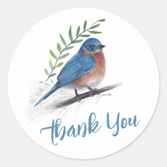 Bluebird Bird Art Danke Runder Aufkleber (Vorderseite)