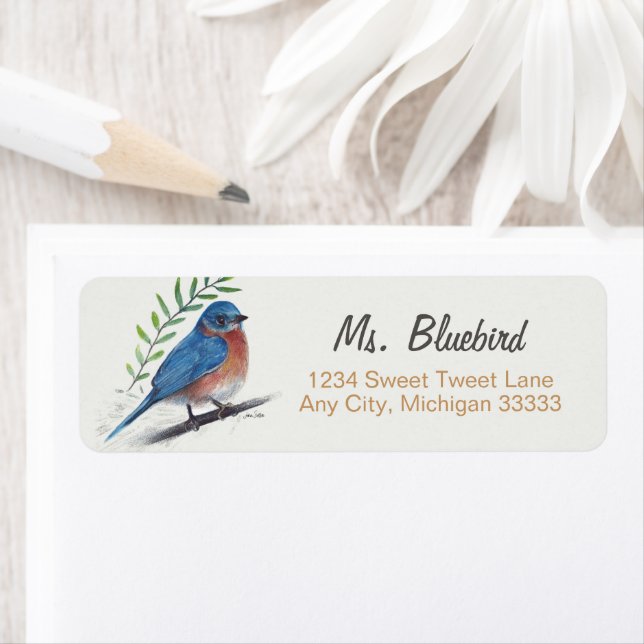 Bluebird Bird Art Return Label (Insitu)