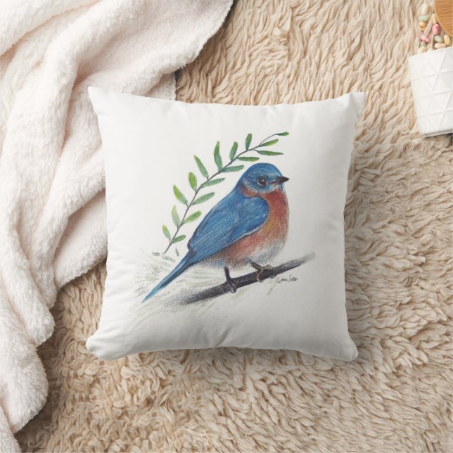 Bluebird Bird Watercolor Art Throw Kissen (Decke)