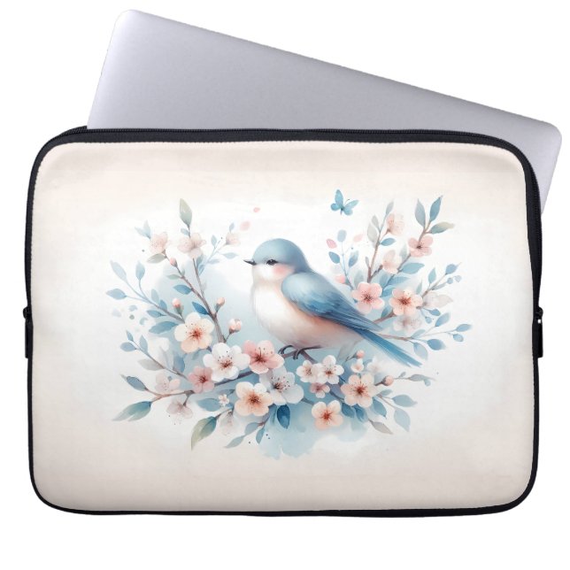 Bluebird Blossom Watercolor Serenity Laptopschutzhülle (Vorderseite)