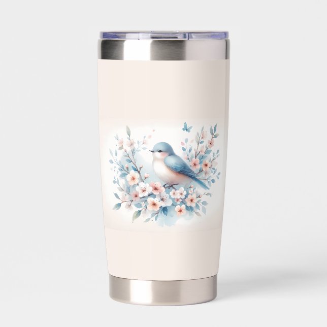 Bluebird Blossom Watercolor Serenity Thermobecher (Vorderseite)