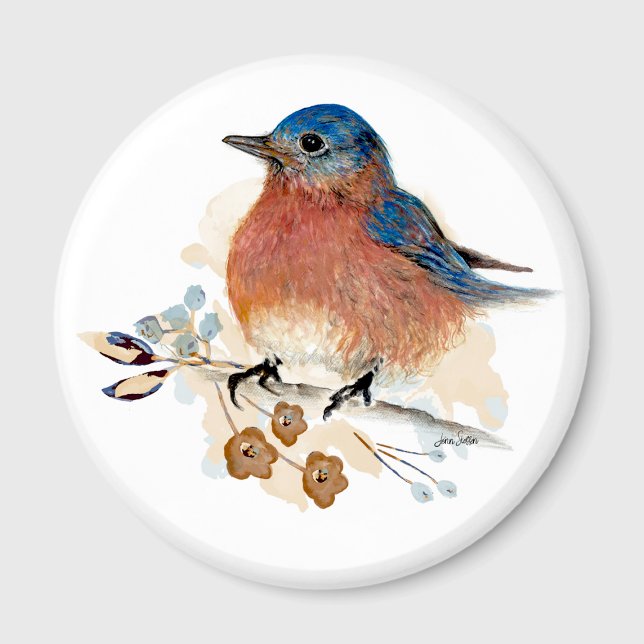 Bluebird-Blume Magnet (Bluebird Flowers Watercolor Magnet from Jenn Steffen Art)