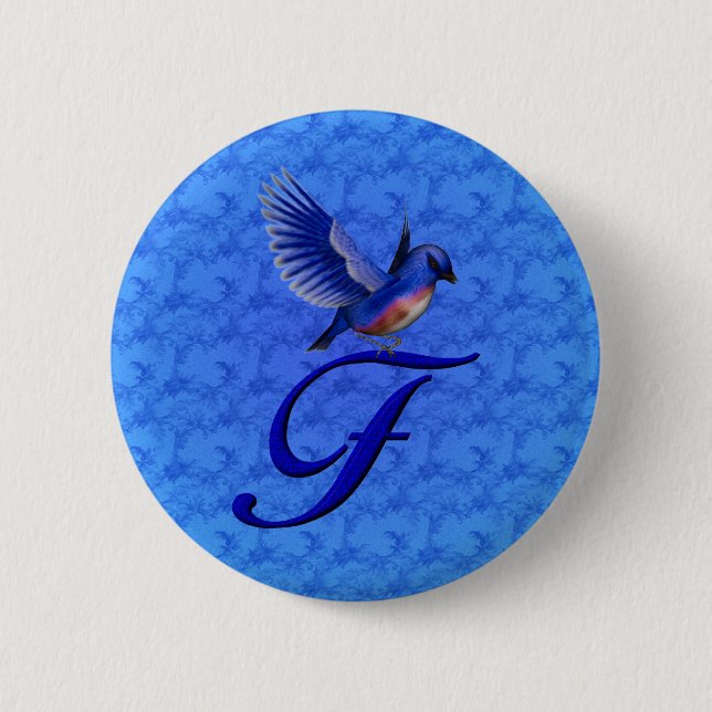Bluebird Elegant Monogram Initial F Button (Vorderseite)