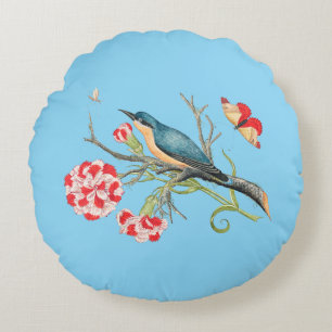 Bluebird für Nelken, Vintage Darstellung, Rundes Kissen