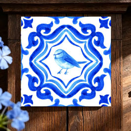 Bluebird Garden Watercolor Bird Mosaic Coastal Fliese