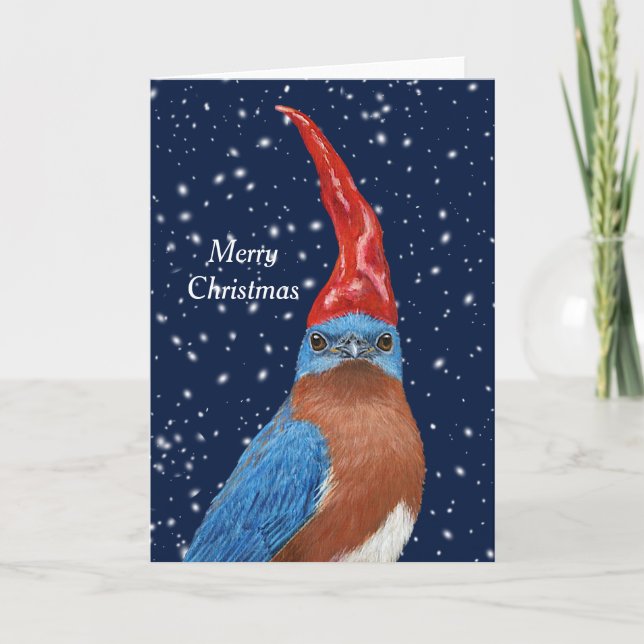 Bluebird Gnome Weihnachtskarte Karte (Vorderseite)