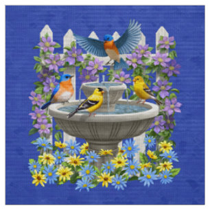 Bluebird Goldfinch Birdbath Garden Royal Blue Stoff