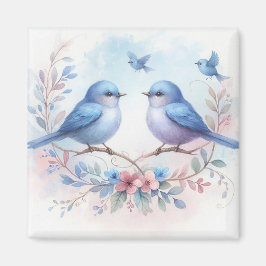 Bluebird Harmony on a Floral Perch Magnet