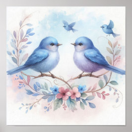 Bluebird Harmony on a Floral Perch Poster