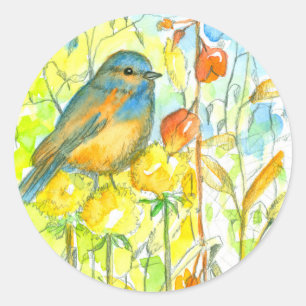 Bluebird HerbstPflanze Runder Aufkleber