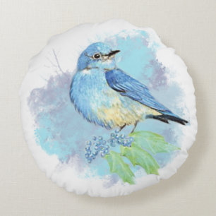 Bluebird Hübscher Blauer Garten Vögel Kunst, Dicht Rundes Kissen