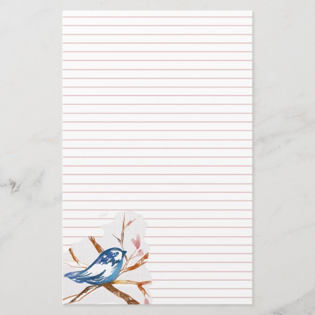 Bluebird in einem rosafarbenen, mit Bäumen verklei Briefpapier (Vorderseite)