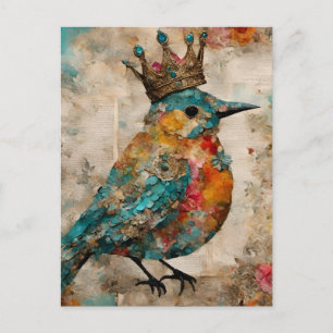 Bluebird in einer Crown Mixed Media Collage Postkarte