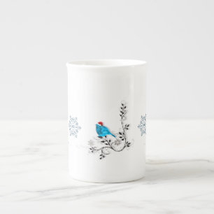 Bluebird in einer Weihnachtsmannmütze Prozellantasse