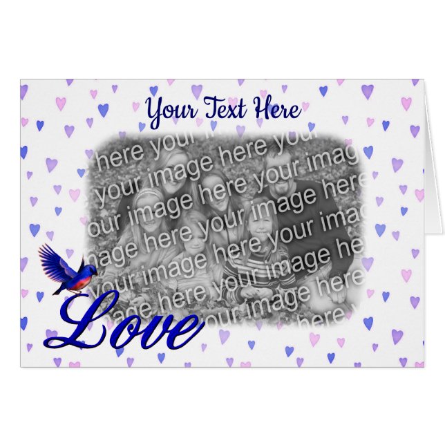 Bluebird Love Blue Hearts Carte photo personnalisé (Devant horizontal)