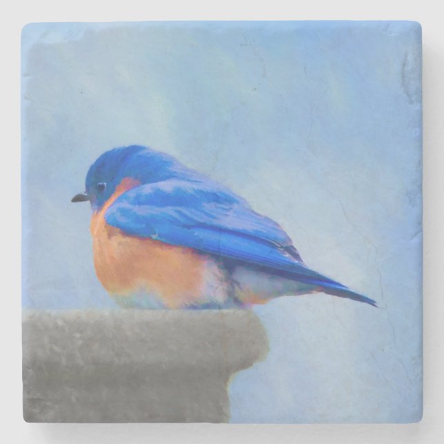 Bluebird-Malerei - Original Bird Art Steinuntersetzer (Vorderseite)
