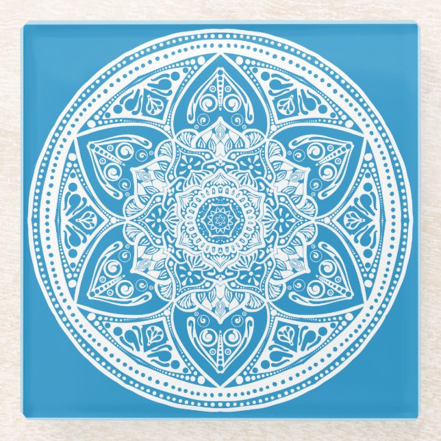 Bluebird Mandala Glasuntersetzer (Vorderseite)