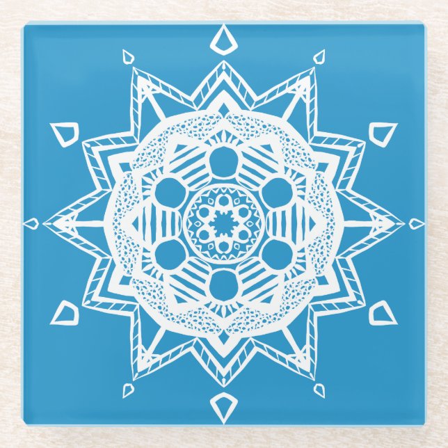 Bluebird Mandala Glasuntersetzer (Vorderseite)