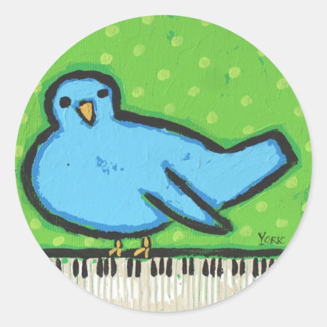 Bluebird mit Klavieraufklebern Runder Aufkleber (Vorderseite)