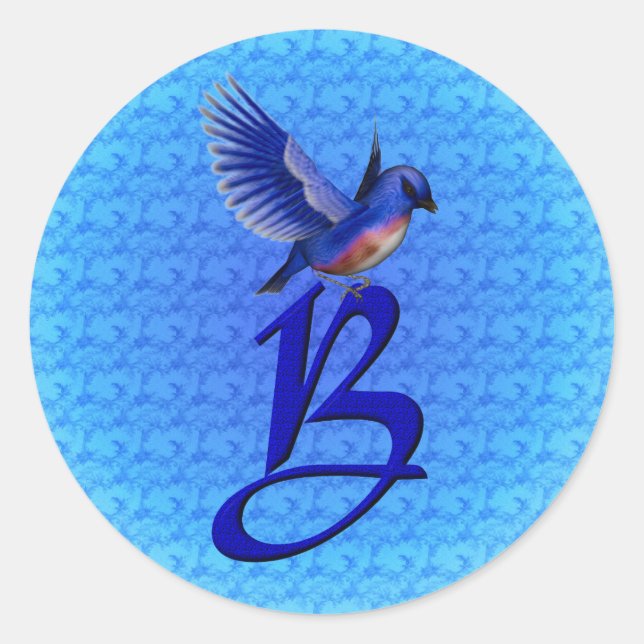 Bluebird Monogram Anfangs B Elegant Runder Aufkleber (Vorderseite)
