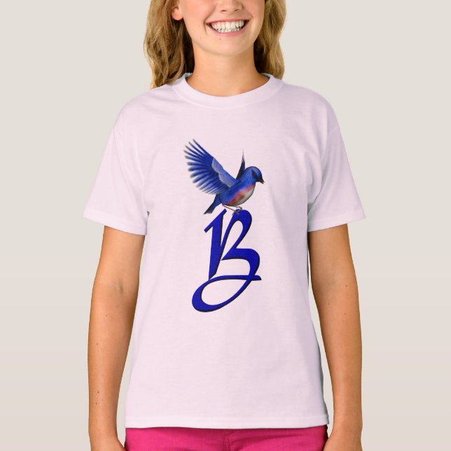 Bluebird Monogram Anfangs B Elegant T-Shirt (Vorderseite)