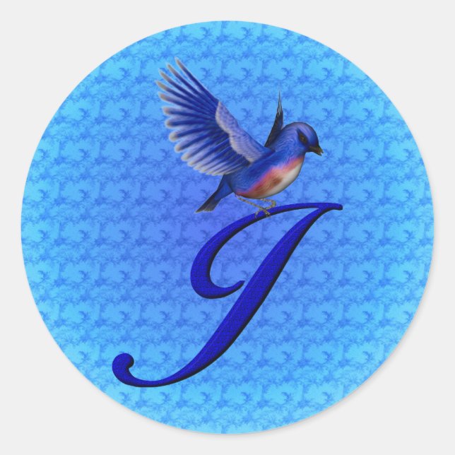 Bluebird Monogram Anfangs J Elegant Runder Aufkleber (Vorderseite)