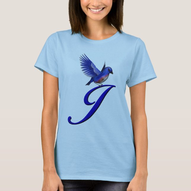 Bluebird Monogram Anfangs J Elegant T-Shirt (Vorderseite)